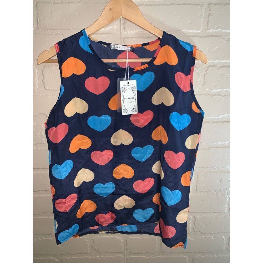 NWT‎ LIVA GIRL Satin Heart Graphic Print Tank Top